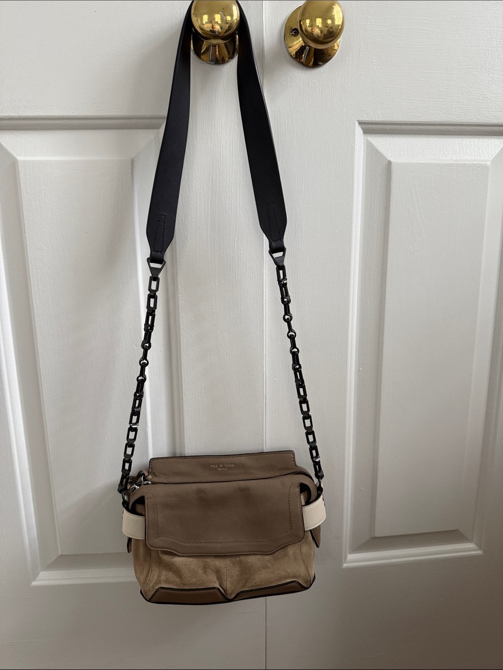 rag & bone Taupe and Cream Shoulder Crossbody with Black Strap